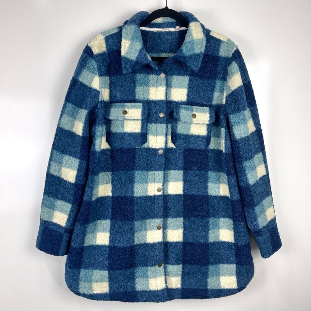 Soft Surroundings Dealto Jacket Blue Plaid Sherpa Shacket Women's Size XL
